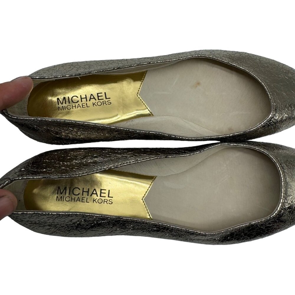 Michael Kors Bay View Gold Crinkled Metallic Round toe Ballet Flats Women' sz7.5 - Picture 10 of 11